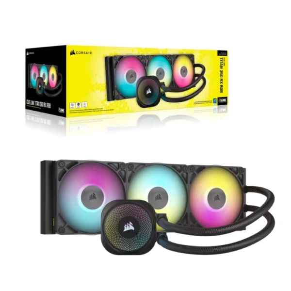 CORSAIR iCUE Link Titan 360 RX RGB Black — Enfriamiento Líquido AiO 360mm, Cap Swap, socket LGA1851/1700-AM5/AM4, incluye iCUE Link System Hub, negro - Imagen 6