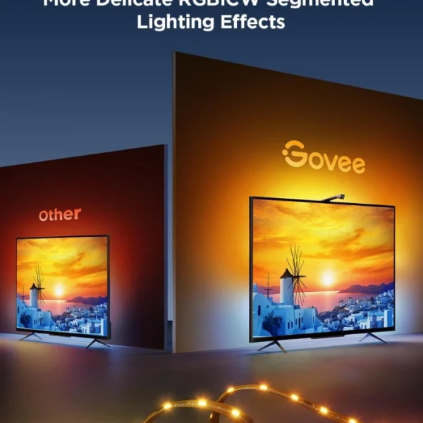Govee TV Backlight 3 Lite —  Con función de corrección Fish-Eye, para TVs de 55 a 65", tira de luces LED RGBICW Wi-Fi de 11.8 pies, con cámara, control por voz, adaptador - Imagen 2