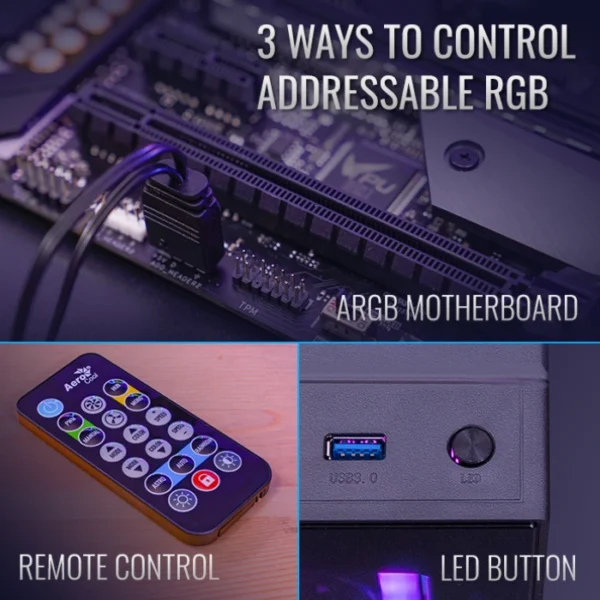 AeroCool Duo 12 Pro — Kit de 3 Fans 120mm, Hub H66F, Control remoto - Imagen 6