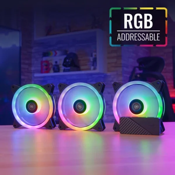 AeroCool Duo 12 Pro — Kit de 3 Fans 120mm, Hub H66F, Control remoto - Imagen 2