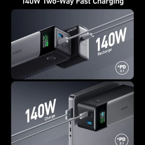 ANKER 737 Power Bank — Cargador portátil, 3 puertos, 24 000 mAh, carga rápida de 140 W, pantalla inteligente - Imagen 3