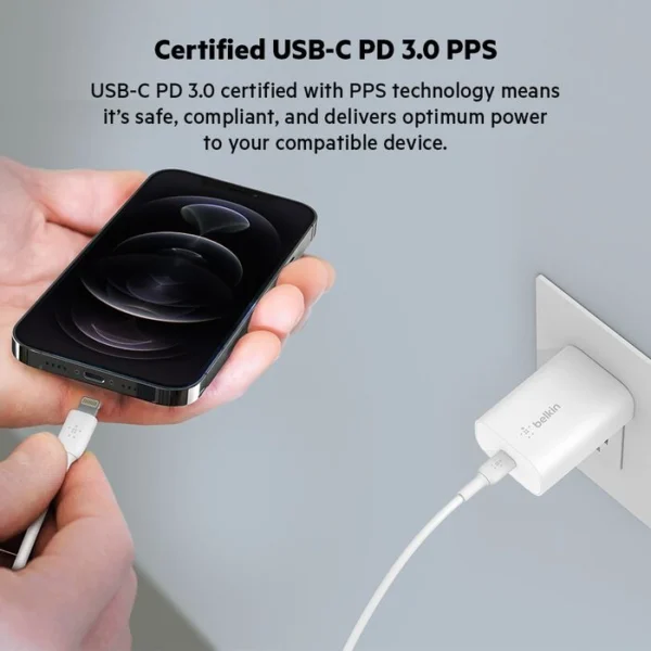 Belkin BoostCharge USB-C PD 3.0 PPS — Cargador 25W, conexión USB-C, blanco - Imagen 4