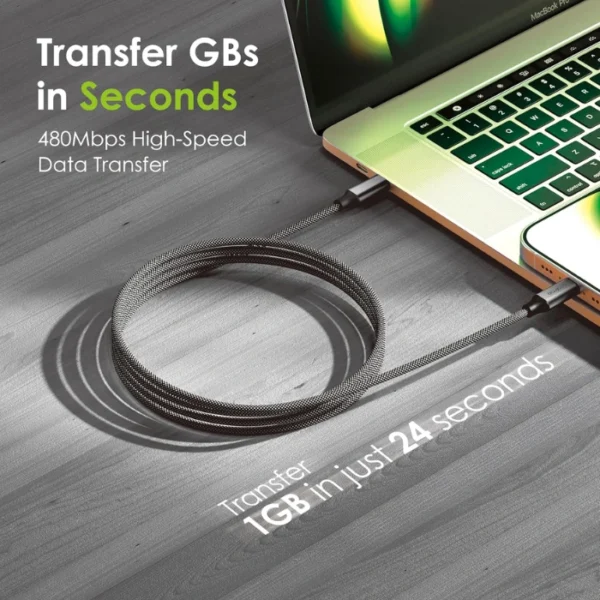 Oraimo MagCable USB-C a Lighting — Cable Magnetic Tangle-Free, 1m, Carga rápida 20W, negro - Imagen 2