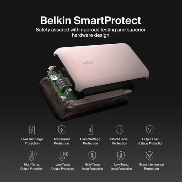 Belkin Power Bank 20K Pink — Cargador portátil, hasta 30W, cable USC-C integrado, rosa - Imagen 4