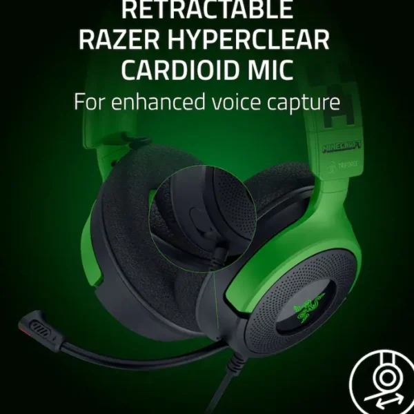 Razer Kraken V4 X Minecraft Edition — Audífonos gaming, con cable, para PC, Mac, Playstation, Nintendo Switch, Steam Deck, Mobile y Tablet, Chroma RGB, verde - Imagen 4