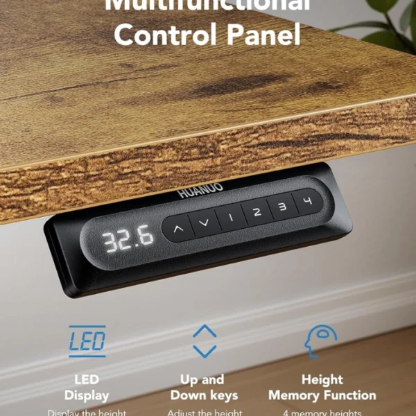 HUANUO Essential Standing Desk Vintage Brown — 55" x 24", Escritorio eléctrico de altura ajustable, Marrón Vintage, no se entrega armada - Imagen 7