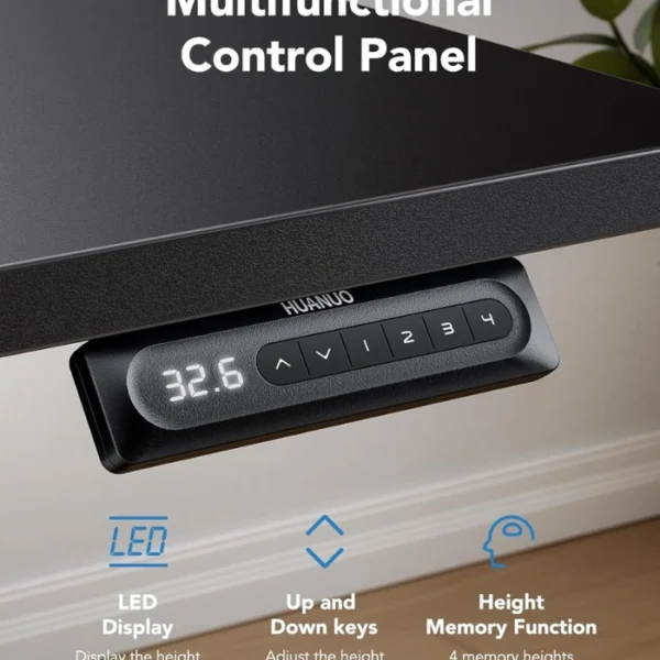 HUANUO Essential Standing Desk Black — 48" x 24", Escritorio eléctrico de altura ajustable, negro, no se entrega armada - Imagen 6