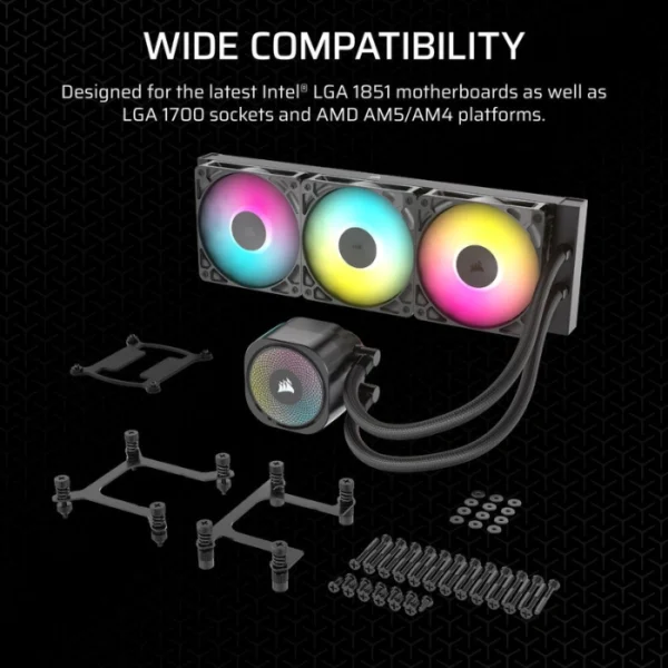 CORSAIR Nautilus 360 RS ARGB Black — Enfriamiento Líquido AiO 360mm, Daisy-Chain, socket LGA1851/1700-AM5/AM4, negro - Imagen 2