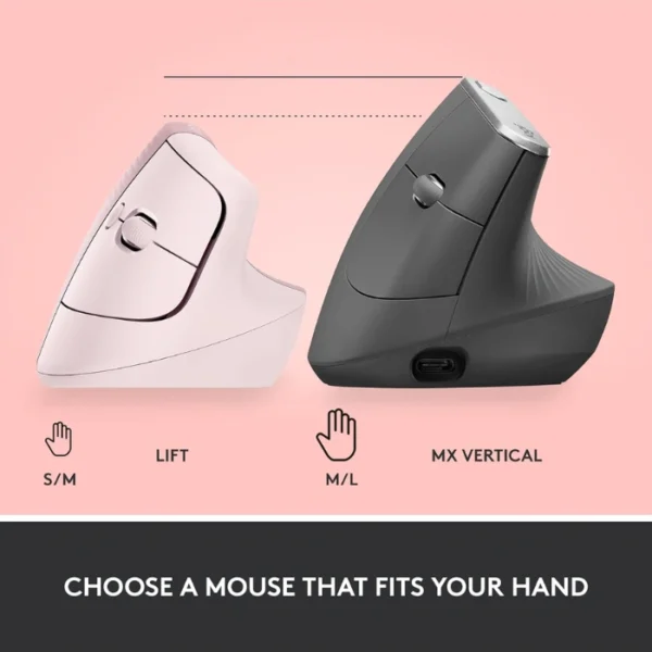 Logitech Lift Vertical Pink — Mouse Inalámbrico, USB-A, 1000DPI, Rosa - Imagen 7