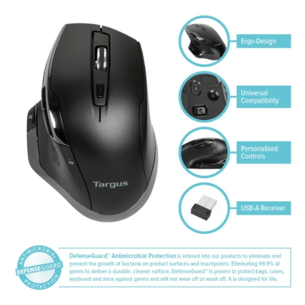 Targus BlueTrace Wireless Ergonomic Antimicrobial Mouse —  Mouse inalámbrico, negro - Imagen 3