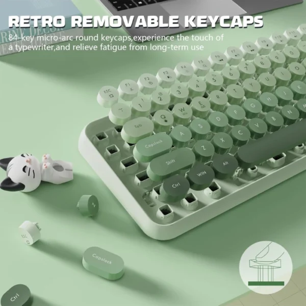 Ajazz 308i Milky Meow — Teclado inalámbrico, Bluetooth, retro, incluye gato magnético, verde gradiente - Imagen 4