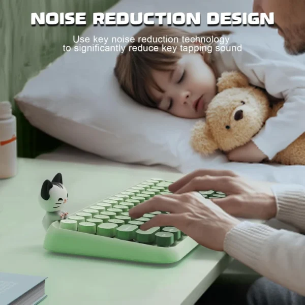 Ajazz 308i Milky Meow — Teclado inalámbrico, Bluetooth, retro, incluye gato magnético, verde gradiente - Imagen 5