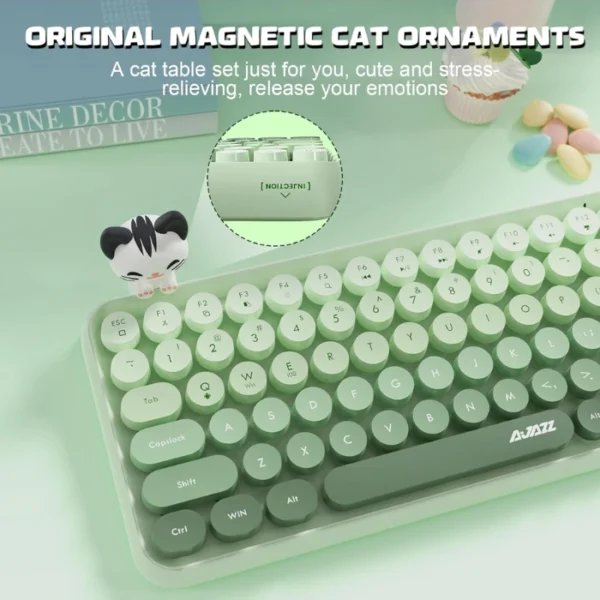 Ajazz 308i Milky Meow — Teclado inalámbrico, Bluetooth, retro, incluye gato magnético, verde gradiente - Imagen 7
