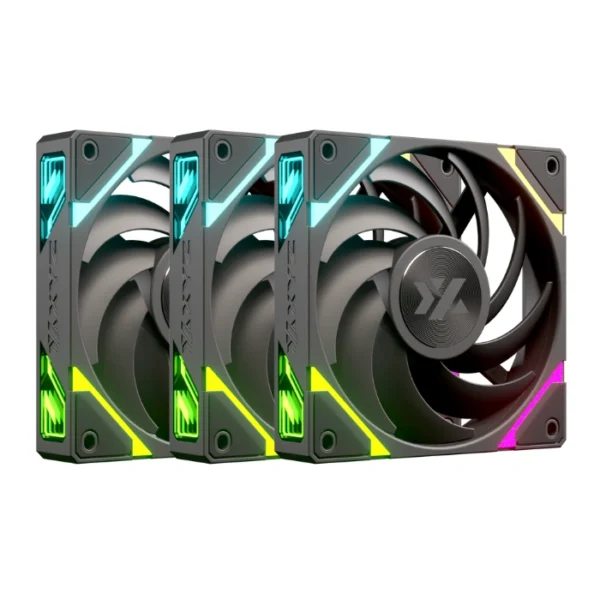 XYZ Vortex Pro A-RGB Black — Kit 3 Fans 120mm ARGB, conexión inalámbrico, reversible, 62.7CFM, negro