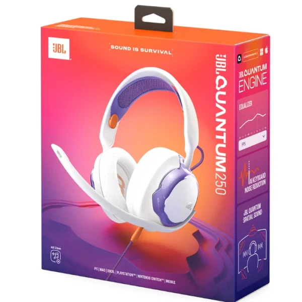 JBL Quantum 250 White — Auriculares con cable multiplataforma para gaming, personalizables con JBL QuantumENGINE, blanco - Imagen 2