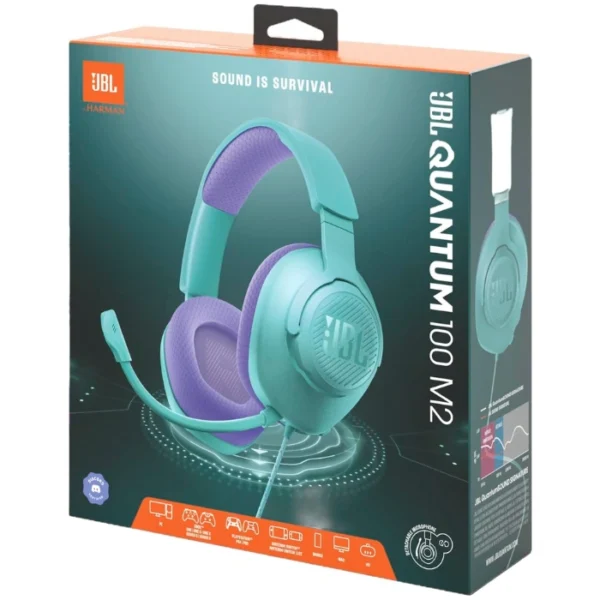 JBL Quantum 100M2 Cyan — Auriculares alámbricos, multiplataforma, gaming, 3.5 mm, menta - Imagen 2