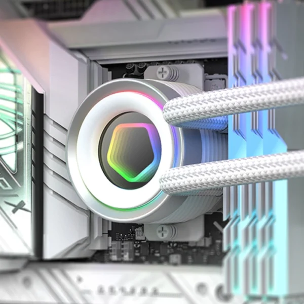 ID-COOLING FX 240 INF ARGB White — Enfriamiento Líquido AiO 240mm, Daisy-Chained Fans, socket LGA1851/1700-AM5/AM4, blanco - Imagen 3