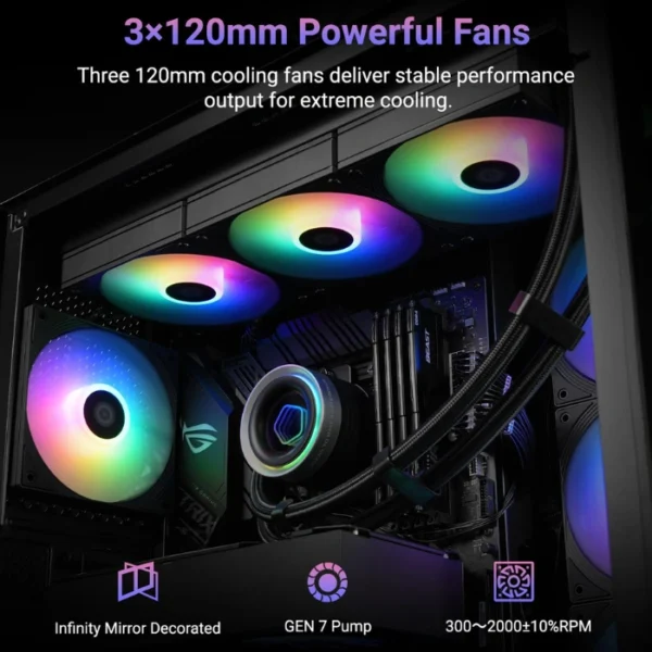 ID-COOLING FX 360 INF ARGB Black — Enfriamiento Líquido AiO 360mm, Daisy-Chained Fans, socket LGA1851/1700-AM5/AM4, negro - Imagen 3