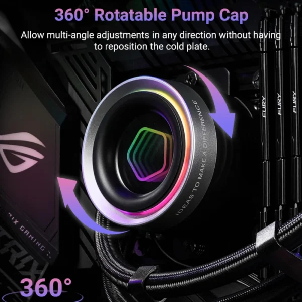 ID-COOLING FX 360 INF ARGB Black — Enfriamiento Líquido AiO 360mm, Daisy-Chained Fans, socket LGA1851/1700-AM5/AM4, negro - Imagen 6