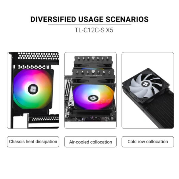 Thermalright X5 Black — Kit 5 Fans 120mm, hasta 1550RPM, PWM de 4 pines, ARGB 3 pines - Imagen 3