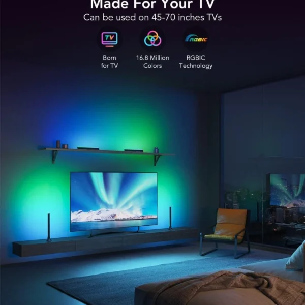Govee RGBIC TV Light Bars —  15", Para TVs 45-70", Trabaja con Alexa y Google Assistant, negro - Imagen 4