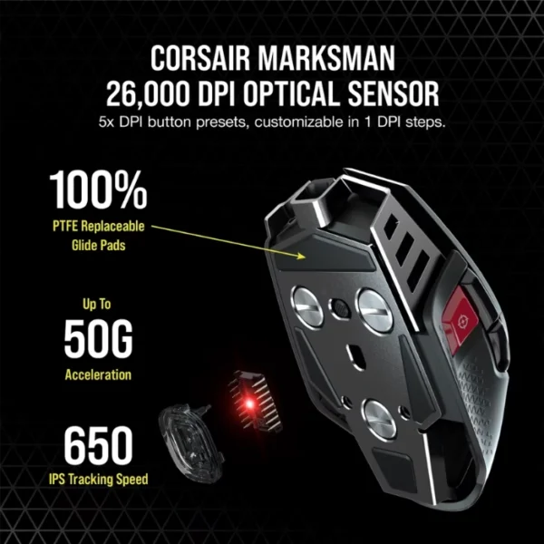 Corsair M65 RGB ULTRA Wireless — Mouse inalámbrico, Sub-1ms Slipstream, Bluetooth, 26,000 DPI, Negro - Imagen 6