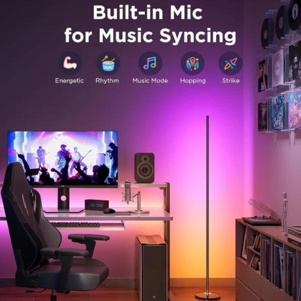 Govee RGBIC Floor Lamp Basic — Lámpara LED, compatible con Alexa, 1000 lúmenes, sincronización musical, 16 millones de colores, negro - Imagen 3