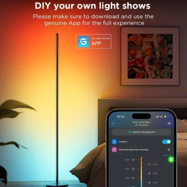 Govee RGBIC Floor Lamp Basic — Lámpara LED, compatible con Alexa, 1000 lúmenes, sincronización musical, 16 millones de colores, negro - Imagen 2