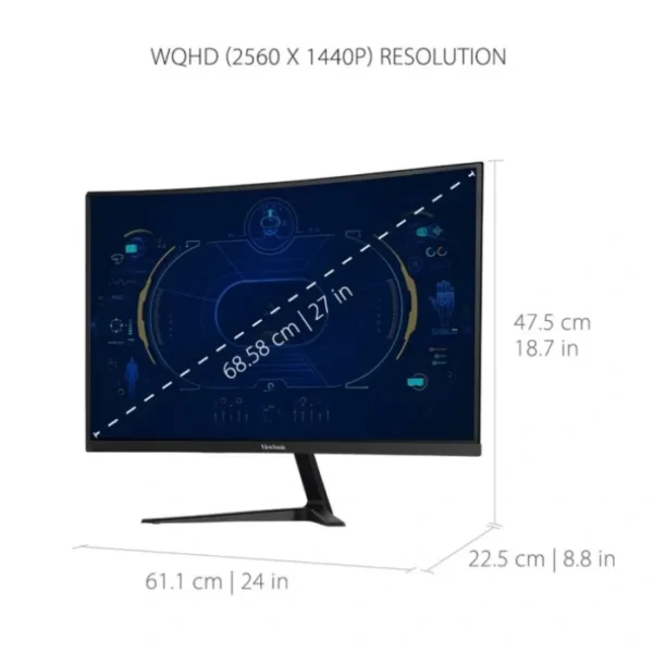 ViewSonic VX2718-2KPC-MHD — 27", 1440p, 180HZ, MVA, Monitor Curvo, FreeSync Premium, bocinas integradas - Imagen 3