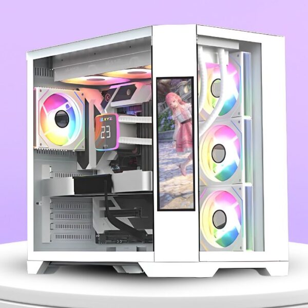 XYZ Neutron White Dual Chamber Case — Caja ATX, 4 Fans 120mm RGB, pantalla LCD 8.8", blanco - Imagen 2