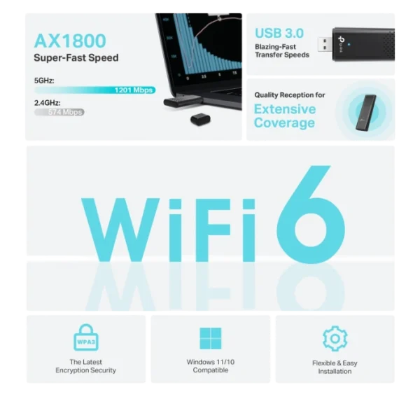 TP-Link Archer TX20U — Adaptador WiFi, USB 3.0, Banda Dual, AX1800, Wi-Fi 6 - Imagen 4