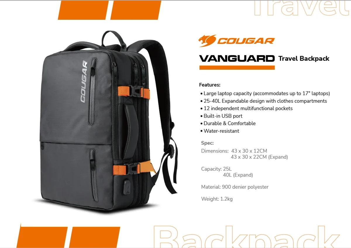 Vanguard_1755x1241 Cougar Vanguard — Mochila para portátiles hasta 17" - Imagen 4