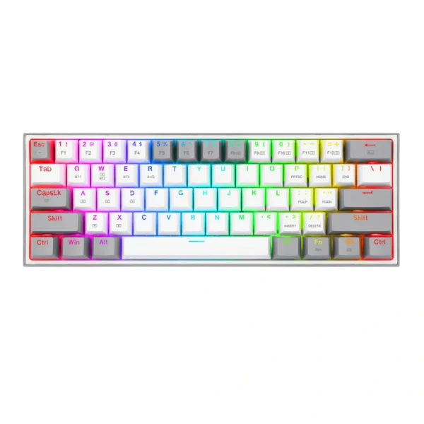 Redragon K616 Fizz Pro WH/GR — Teclado Mecánico 60% RGB, inalámbrico BT/2.4 GHz, blanco/gris | K616 RGB FIZZ PRO WT/GREY - Imagen 6