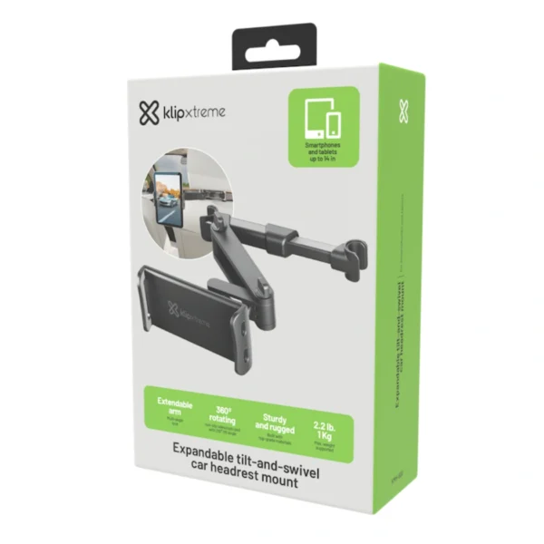 KlipXtreme KMH-500 — Soporte de teléfono o tablet | Hasta 14" diagonal | De 13 a 20cm de ancho | Para reposacabezas de auto - Imagen 2
