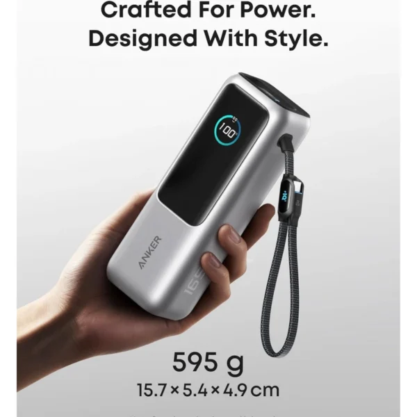 Anker Laptop Power Bank Silver — Batería externa 25,000 mAh | 165W | Cables integrados USB-C | Pantalla inteligente | Plata - Imagen 2