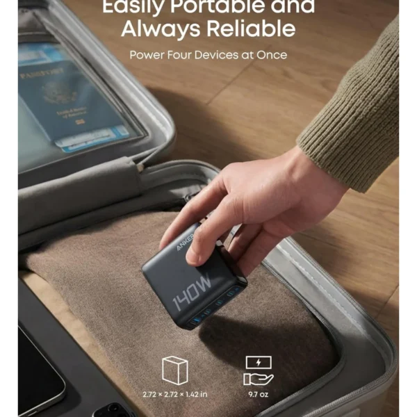 Anker Charger 140W Dark Gray — Cargador 140W | 4 Puertos | PD 3.1 | Cable USB-C | Negro - Imagen 2