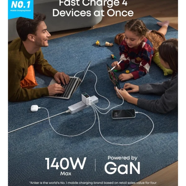 Anker Charger 140W Silver — Cargador 140W | 4 Puertos | PD 3.1 | Cable USB-C | Plata - Imagen 3