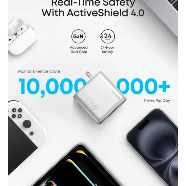 Anker Charger 140W Silver — Cargador 140W | 4 Puertos | PD 3.1 | Cable USB-C | Plata - Imagen 5