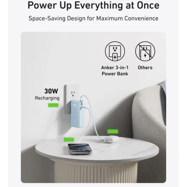 Anker Nano 3-in-1 Power Bank Truffle Black — Batería externa 10,000mAh | 30W | Pantalla digital | Negro - Imagen 3