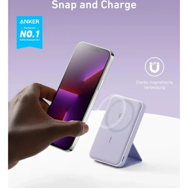 Anker 622 Magnetic Battery (MagGo) Lilac Purple — Batería portátil magnética 5,000mAh | 12W | Para iPhone 12, 13, 14, 15 y 16 (no Mini) - Imagen 3