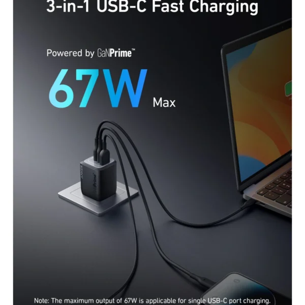 Anker Prime 67W GaN Wall Charger (3 Ports) | Negro - Imagen 3