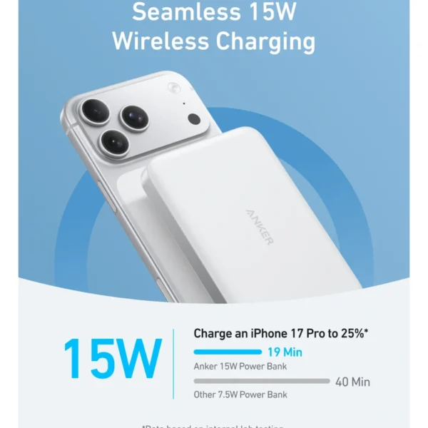 Anker MagGo Power Bank Aurora White — 10,000mAh, Qi2-Certified, 15W Portable Charger, Slim | Blanco - Imagen 4