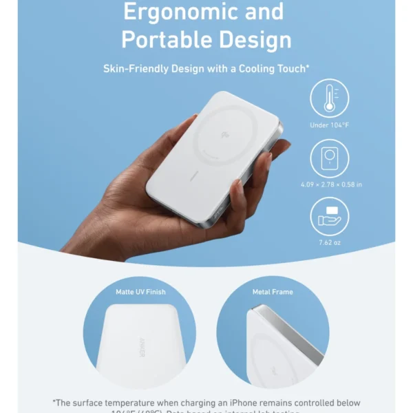 Anker MagGo Power Bank Aurora White — 10,000mAh, Qi2-Certified, 15W Portable Charger, Slim | Blanco - Imagen 2