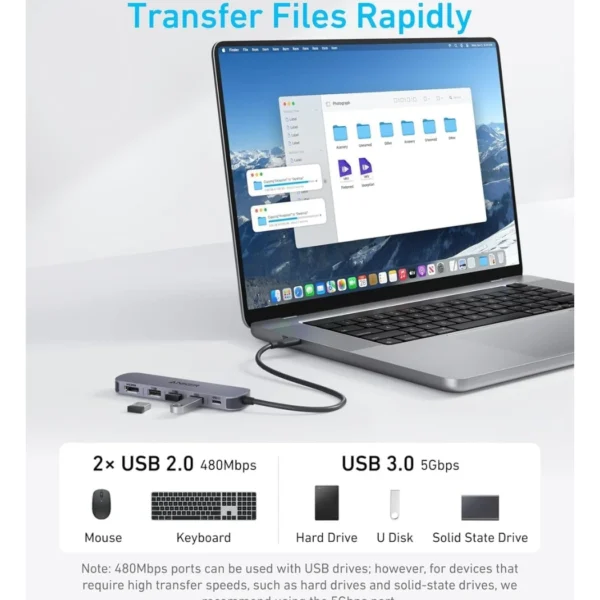 Anker USB-C Hub 5 en 1 — 1 HDMI hasta 4K a 30 Hz | USB-C (PD) | 1 x USB-A 3.0 | 2 x USB-A 2.0 - Imagen 4
