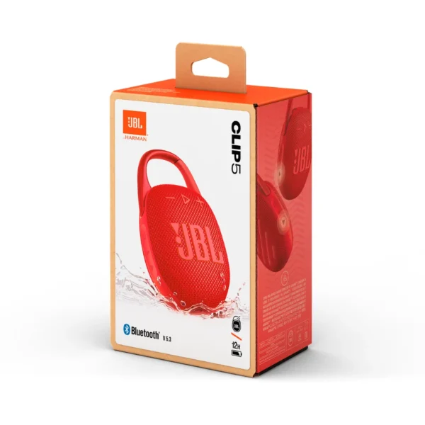 JBL Clip 5 - Altavoz Bluetooth ultraportátil, resistente al agua y al polvo, mosquetón integrado - Rojo - Imagen 2