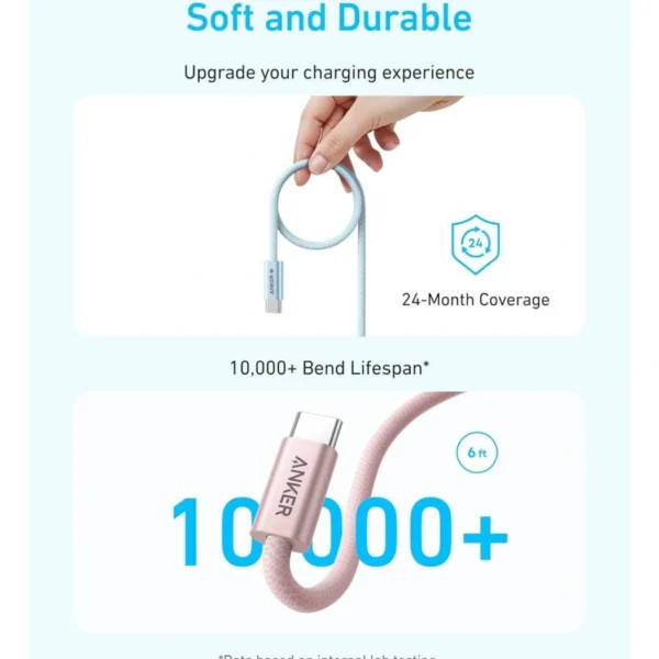 Anker Zolo USB-C a USB-C — Cable trenzado 1 metro, hasta 240W, Blanco - Imagen 5