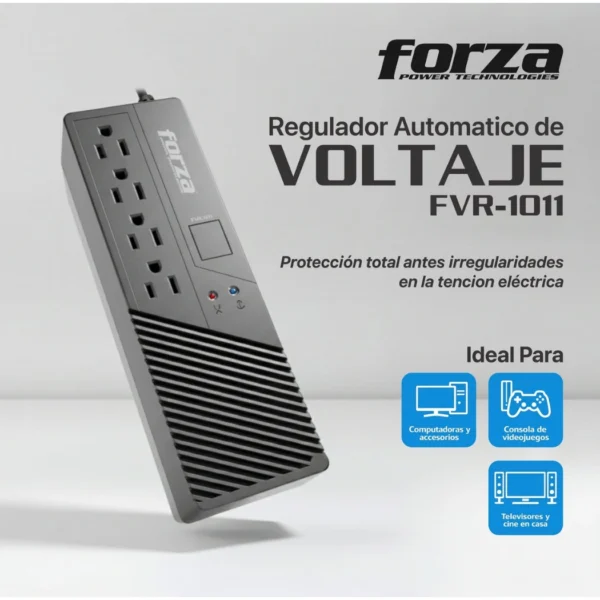Forza FVR-1011 — Regulador automático de voltaje, 1000VA/500W, negro - Imagen 2