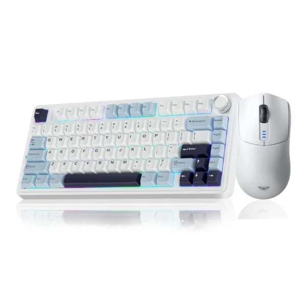AULA Combo Snow — Teclado mecánico inalámbrico 75%, Hot Swappable Creamy + Ratón Inalámbrico 12000 DPI | Tri-Modo 2.4G/BT5.0/USB-C, Blanco
