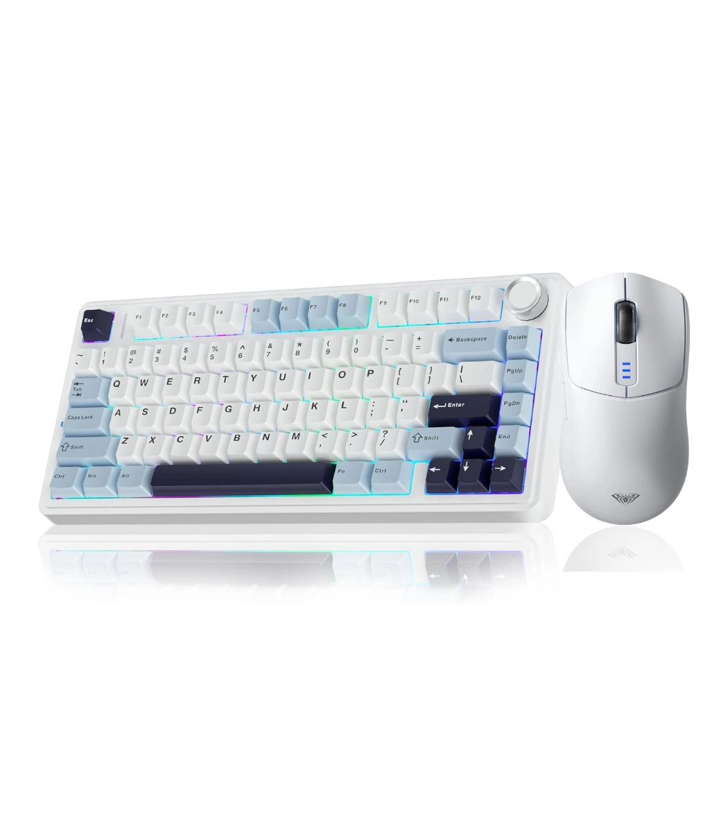Web Lofi Studio - Accesorios (5) AULA Combo Snow — Teclado mecánico inalámbrico 75%, Hot Swappable Creamy + Ratón Inalámbrico 12000 DPI | Tri-Modo 2.4G/BT5.0/USB-C, Blanco - Imagen 1