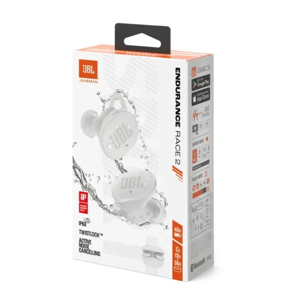 JBL Endurance Race 2 - Auriculares deportivos inalámbricos TWS, IP6 - Blanco - Imagen 2